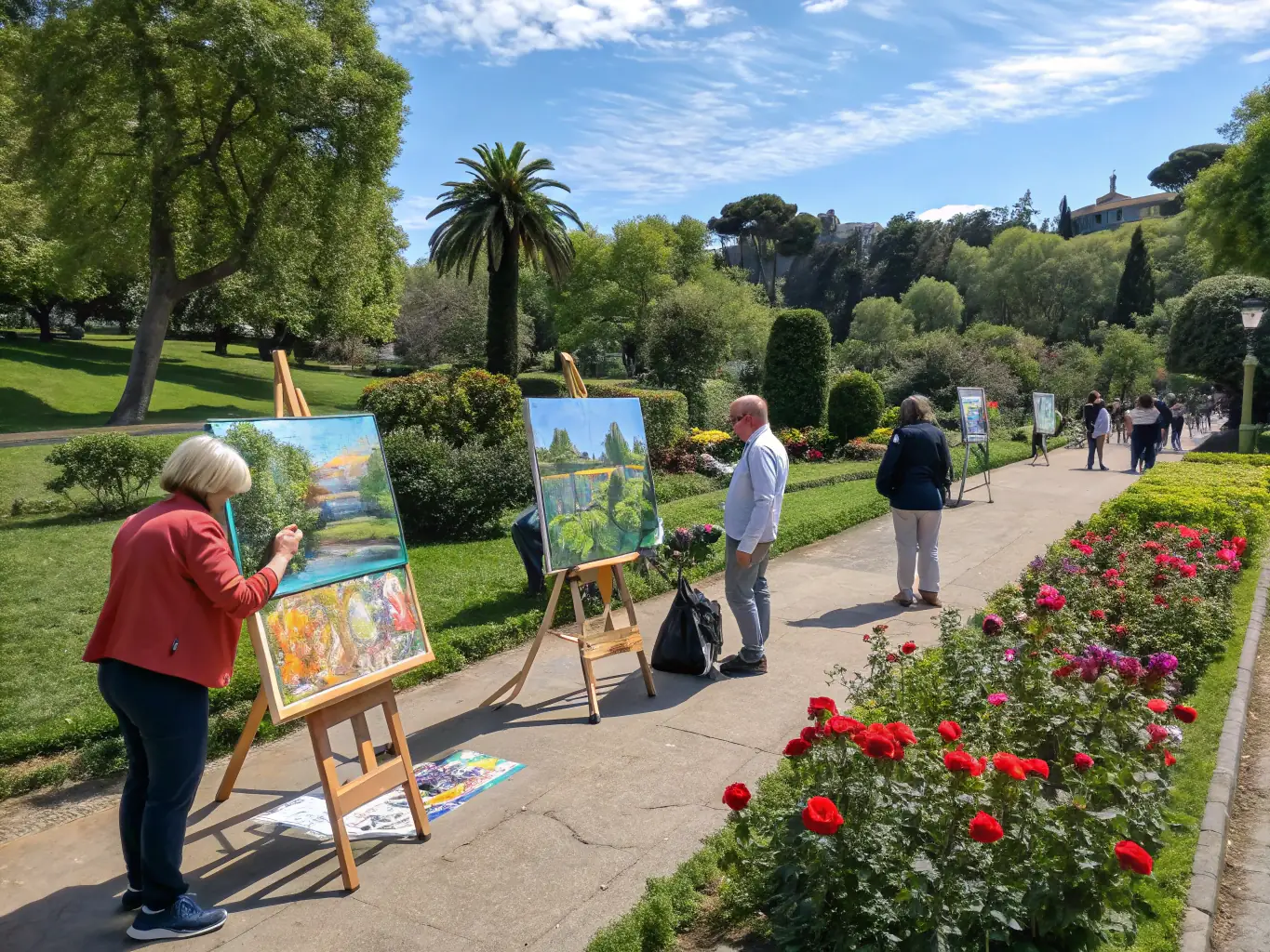 A photograph of local artists showcasing their work at a cultural event supported by L'AUTHRE VALLEE DES POETES, highlighting the organization's commitment to promoting local talent.