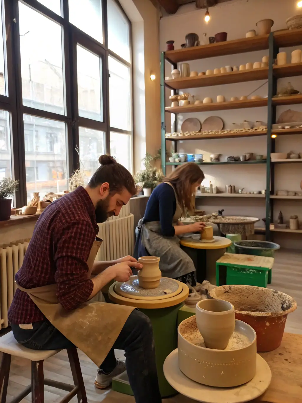 A photograph capturing a group of children and adults participating in a traditional pottery workshop in the Authre Valley, showcasing the intergenerational transmission of cultural skills.